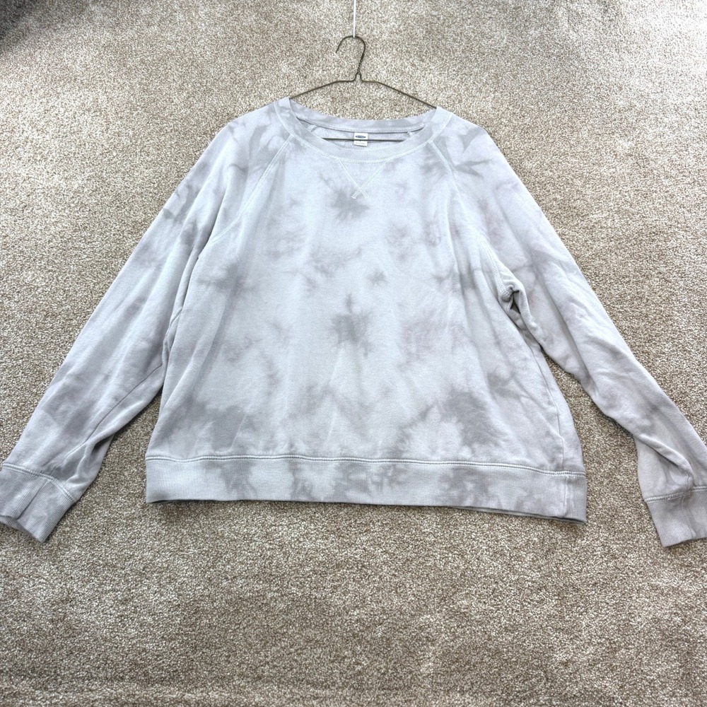 Old Navy Womens Grey Tie Dye Raglan Sleeve Crewneck Sweatshirt L Loungewear